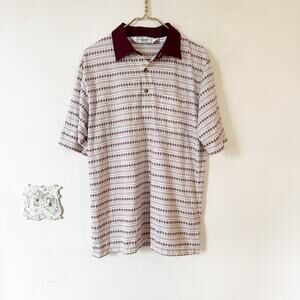 Vintage 80s Classics by Palmland Burgundy Striped Diamond Retro Polo Shirt L